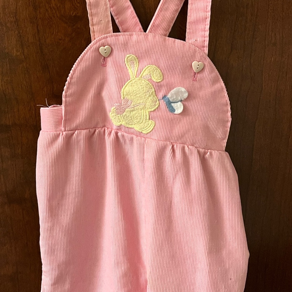 Vintage Healthtex Pink Corduroy Bunny Overalls with Heart Buttons